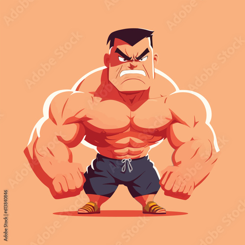Masculine mature man with a muscular body. Vector Illustration of a macho masculine character.