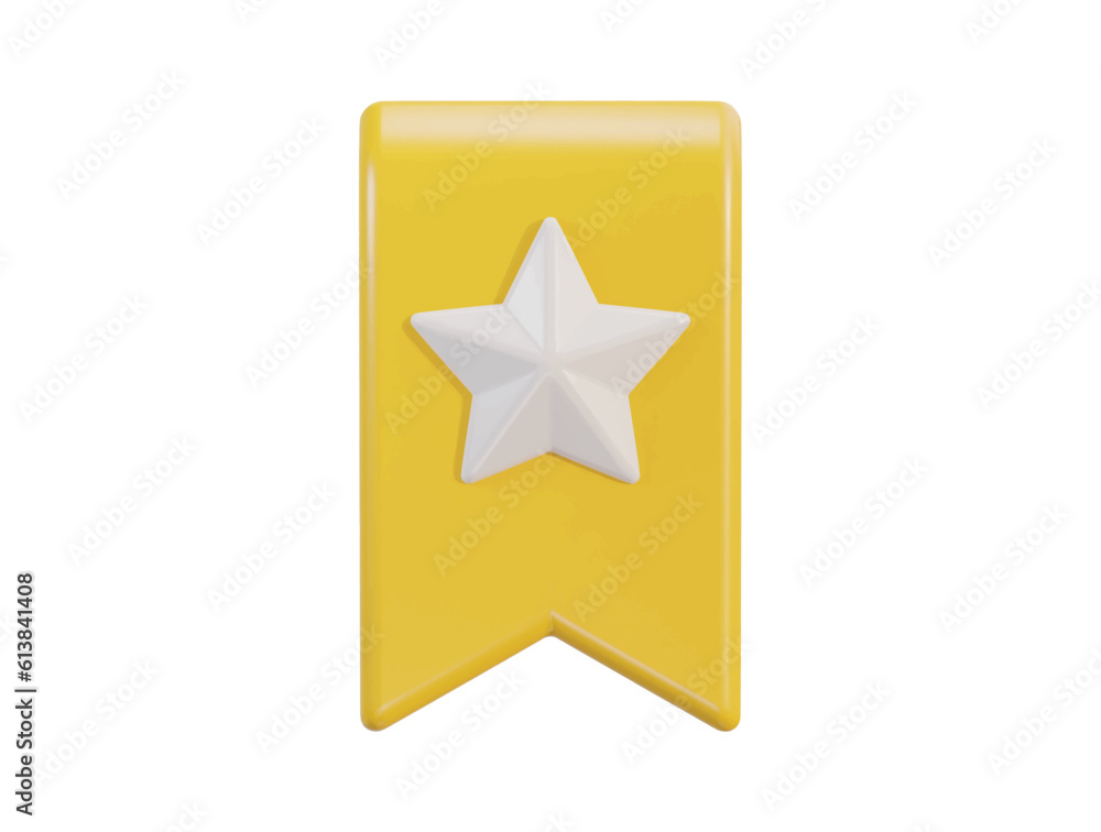 vector 3d bookmark or game badge, yellow badge with white star in vector illustration 3d render vector 3d bookmark or game badge, yellow badge with white star in vector illustration 3d render