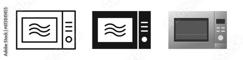 Microwave oven vector set. Mini oven, microwave sign