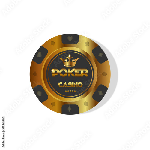 Golden black poker chip with crown golden crown and diamonds 