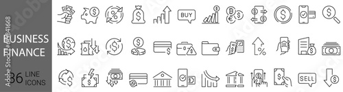 set of 36 line icons Business finance. financial analytics. Growth Leaders and Losers, Portfolio Analysis, Financial Report and more
