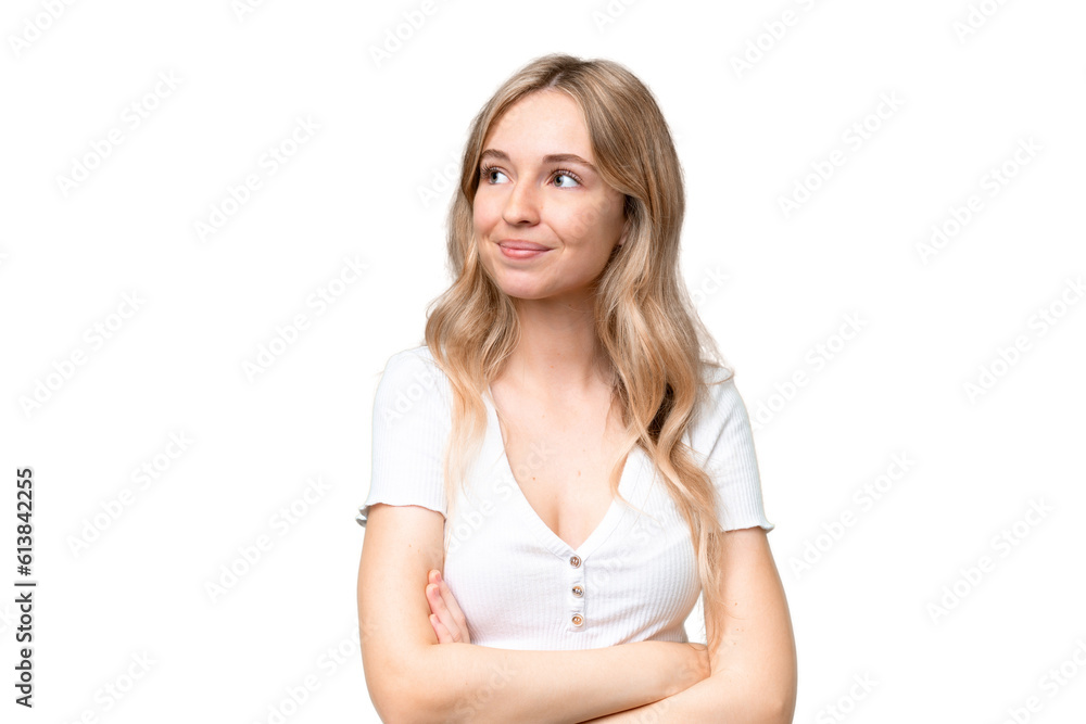 Young English woman over isolated background looking to the side Young English woman over isolated background looking to the side