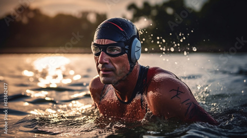 Man triathlon iron man athlete swimmers swimming.  © Aiakos