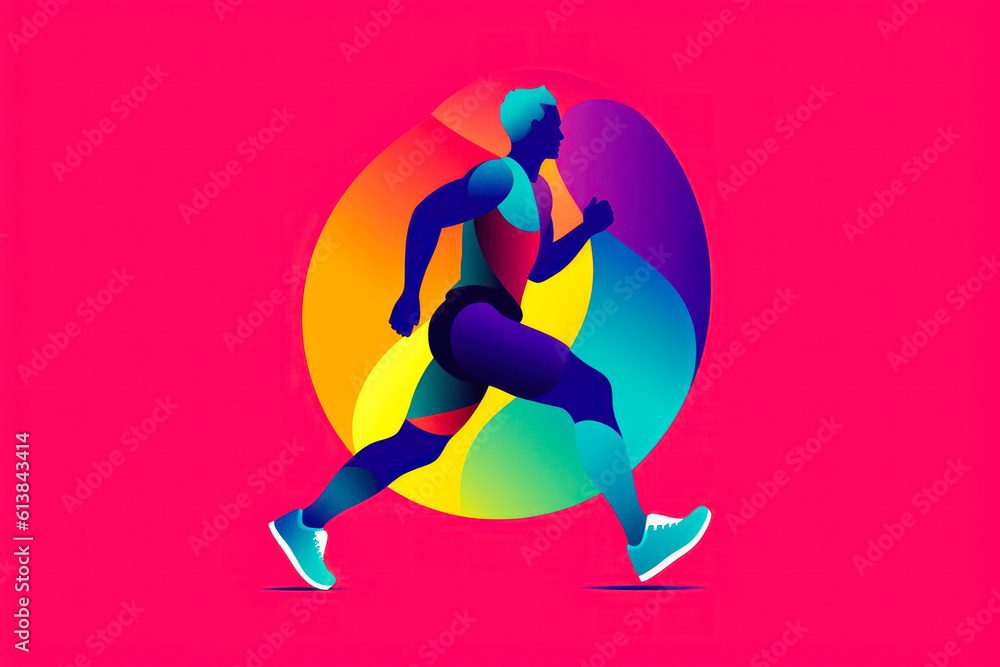 logotype girl jogging on a colored background, the concept of sports, a healthy lifestyle generative ai