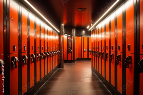 orange locker in gym locker room generative ai