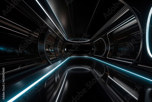 space corridor with neon illumination generative ai © Poter