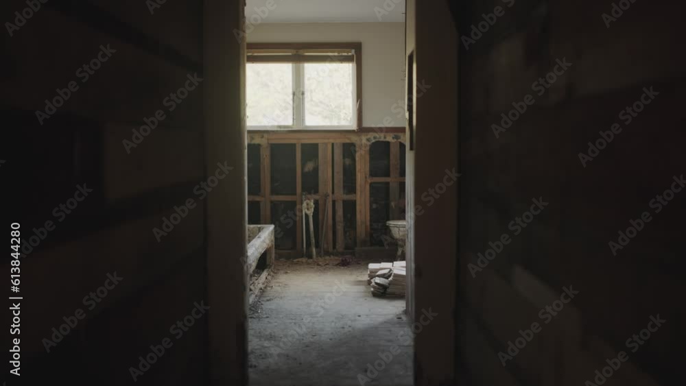 Interior of abandoned flood damaged house. Caused by a cyclone flood. New Zealand Interior of abandoned flood damaged house. Caused by a cyclone flood. New Zealand