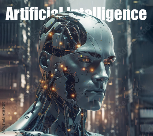 The future of artificial intelligence male robot concept background photo. created with generative AI technology