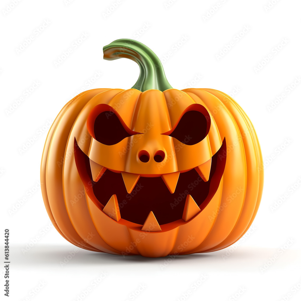 3D pumpkin with a scary smile. Realistic Halloween pumpkin. Generative AI 3D pumpkin with a scary smile. Realistic Halloween pumpkin. Generative AI