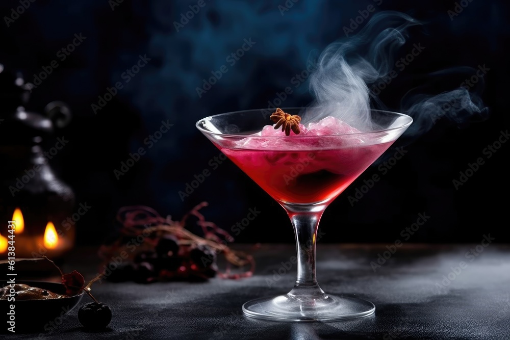 spooky halloween cocktail in glass, AI Generative
