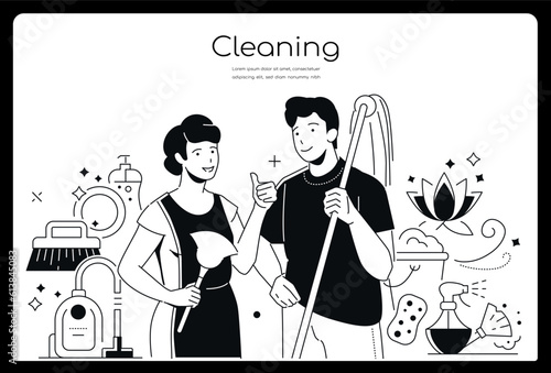 Cleaning - modern line design style banner