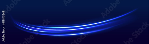 Light line neon swirl effect. Vector glitter light fire flare trace. Bokeh blue light glitter round wave line with sparkling particles. Abstract neon color glowing lines background.