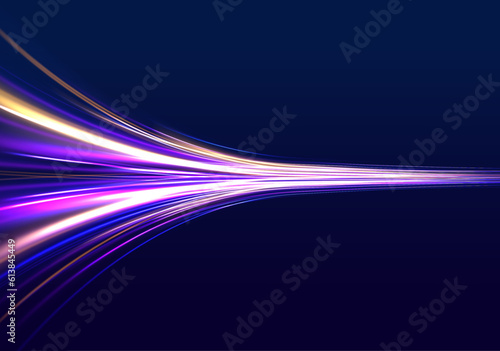 Dynamic composition of bright lines forming lights track of speed movement. Movement sport pattern for banner or poster design background.	