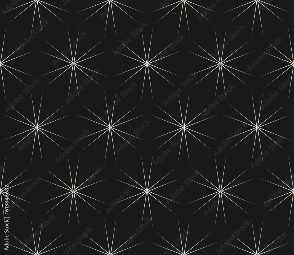 Vector minimalist monochrome texture, subtle geometric seamless pattern. Illustration with crossing thin lines, rays, shiny stars. Abstract dark background. Design for print, decor, digital, textile Vector minimalist monochrome texture, subtle geometric seamless pattern. Illustration with crossing thin lines, rays, shiny stars. Abstract dark background. Design for print, decor, digital, textile