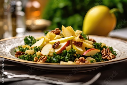 Delicious Kale salad with apples and walnuts, Generative AI