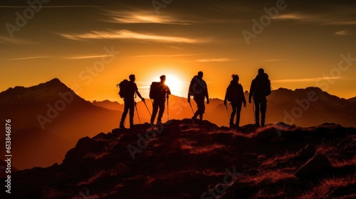 group of people hiking in the mountains  ai generative