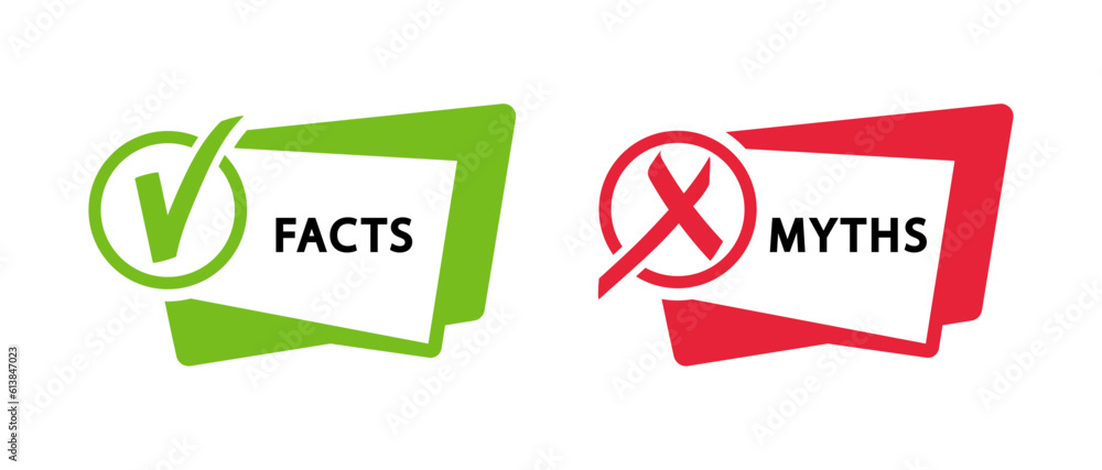Facts vs myths. Myths facts badges. True or false facts banners. Vector illustration. - obrazy, fototapety, plakaty 