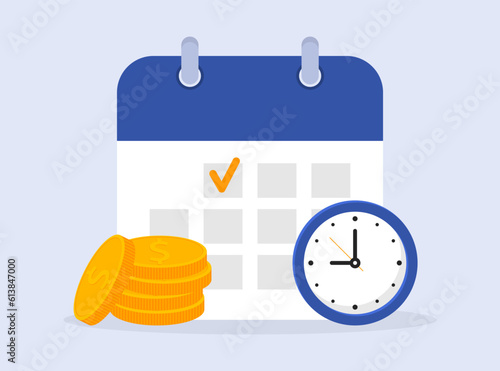 Calendar with payment date. Payment calendar icon. Planning schedule pay. Reminder payment icon. Tax pay date. Vector illustration.