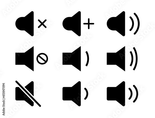 Sound volume icon set. Volume icons. Speaker icon. Volume control on off. Vector illustration.