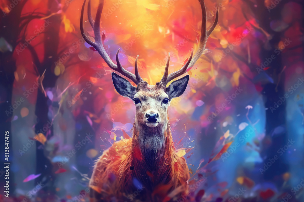 Portrait of magical deer in a forest, Generative AI Portrait of magical deer in a forest, Generative AI