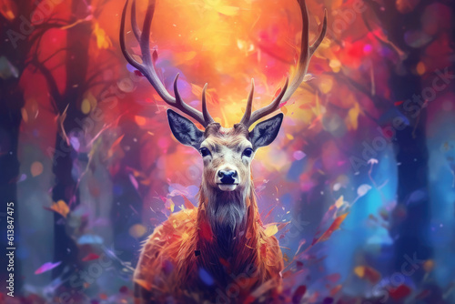 Portrait of magical deer in a forest, Generative AI