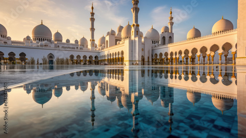 Sheikh Zayed Grand Mosque in Abu Dhabi showcasing architectural design and details  photo