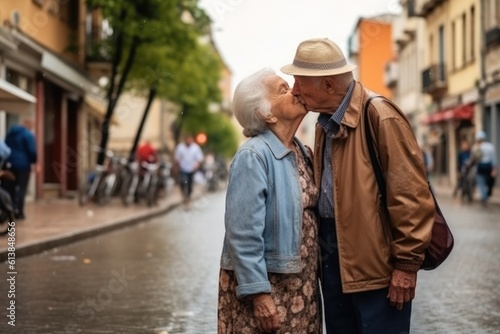 loving old couple kissing at the street, AI Generative © dark_blade