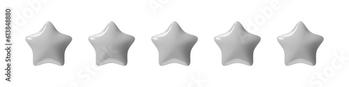 Five 3d stars. Customer rating feedback concept. Realistic design elements in plastic cartoon style isolated on a white background. Vector 10 EPS.