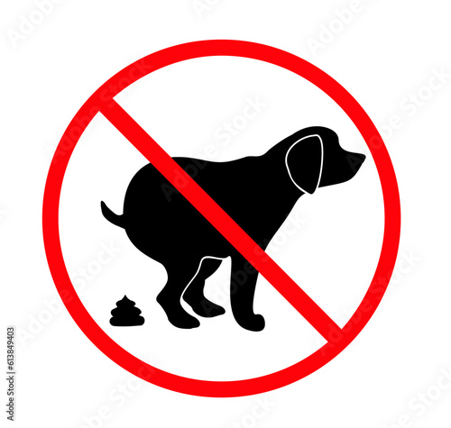 No dog poop sign. Shitting is not allowed. Information circular sign for dog owners. No poo. Vector stock illustration