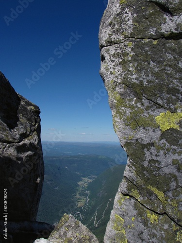 Fantastic view towards Rjukan from Gaustatoppen, the highest mountain in Telemark, Norway
