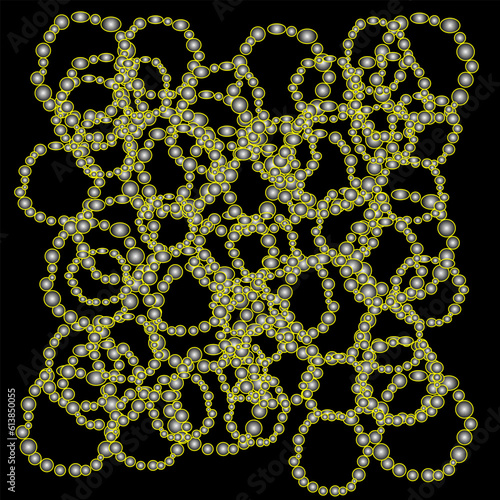 Original abstract vector pattern in the form of gilded pearls on a black background