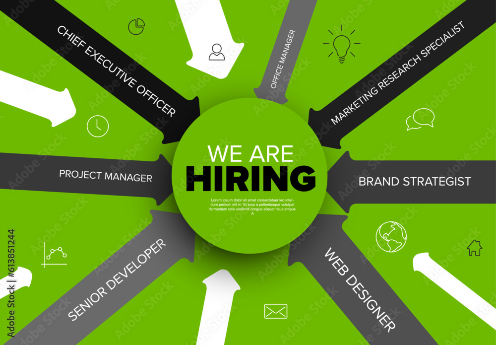 We are hiring green minimalistic flyer template with position names on