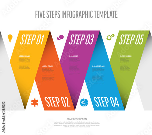 Five color steps elements template on folded paper color stripe