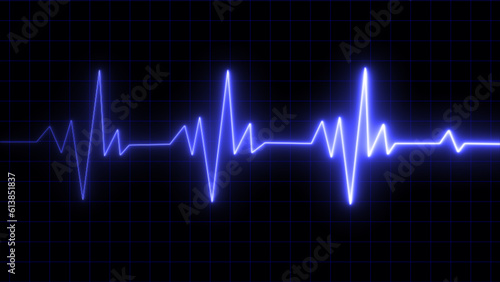 EKG monitoring in an emergency. heartbeat under bright blue light. The heartbeat. Electrocardiogram. Circulatory Heartbeat Signal Pulse
