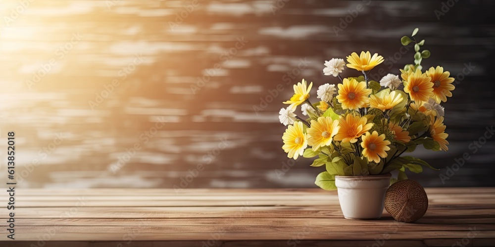 custom made wallpaper toronto digitalFloral decor. Abstract beautiful spring flower decoration vintage wooden table on blurred background with empty space