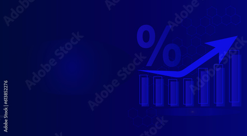 Futuristic blue, technology background with arrow, diagram. Big data and business growth, interest, currency stocks and investment economics. Vector illustration