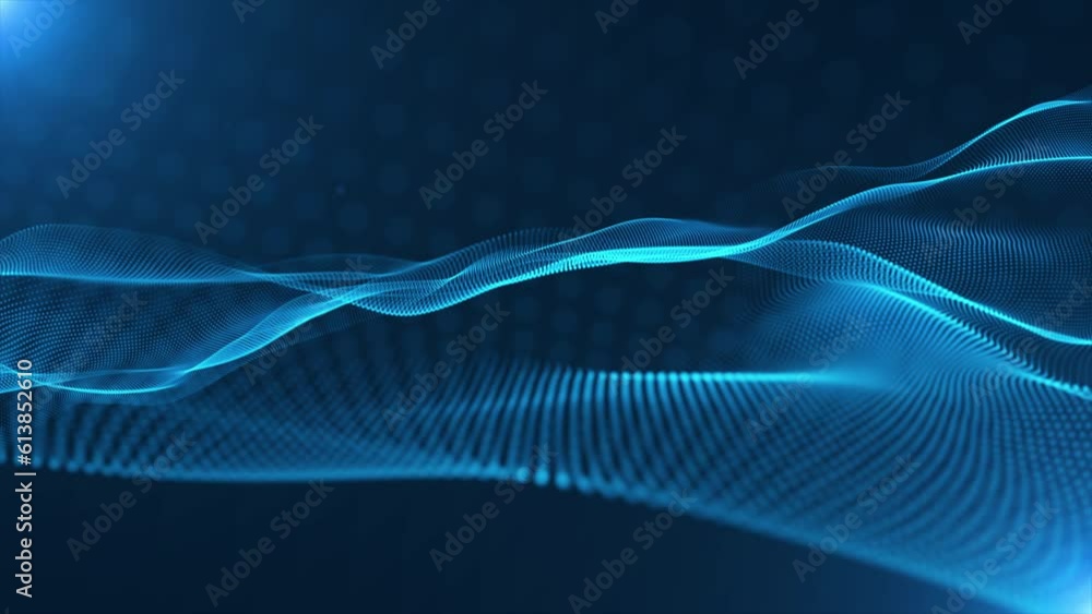 3D animation. Abstract blue digital particles wave and Digital data network connections for a technology, communication or social media background. Dynamic wave of particles. Big data visualization 3D animation. Abstract blue digital particles wave and Digital data network connections for a technology, communication or social media background. Dynamic wave of particles. Big data visualization