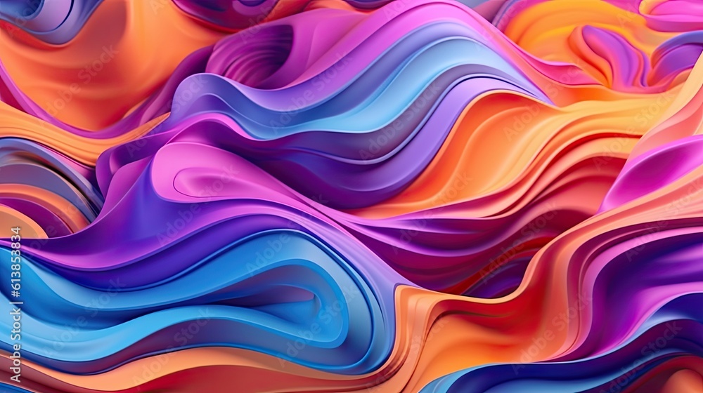 Abstract wavy background, layered texture with overlapping thick waves, psychic and dreamy backdrop, multicolored graphic for wallpaper or print materials, wide design - Generative Ai