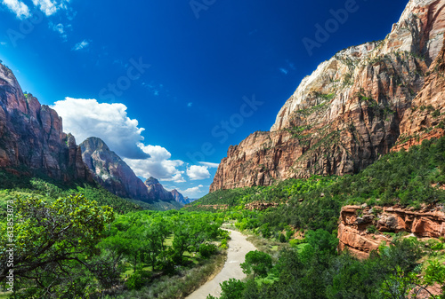 Zion National Park. Zion National Park is administered by the National Park Service and was established by an act of Congress in 1919. © warasit