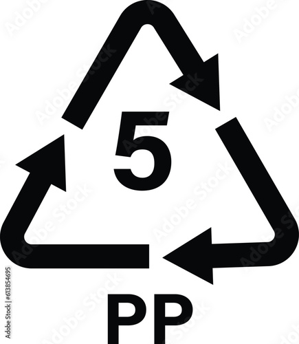 Plastic recycling symbol PP 5 vector illustration. Plastic recycling code PP 5