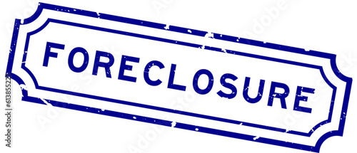 Grunge blue foreclosure word rubber seal stamp on white background