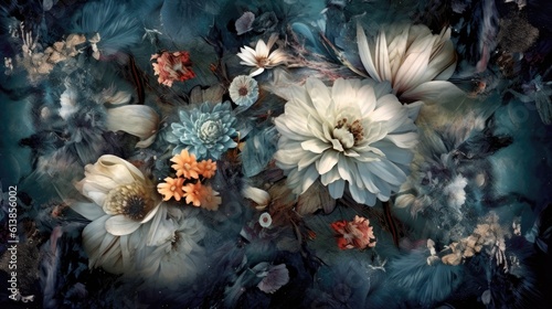 Dark moody floral art digital backdrop Generative AI Illustration photo