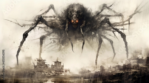 Giant Malevolent Spider Artwork, Generative AI.