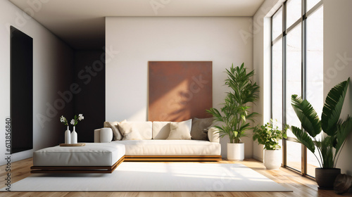 Modern Interior Design with Blank Mockup Frame Poster  3D Render  3D Illustration
