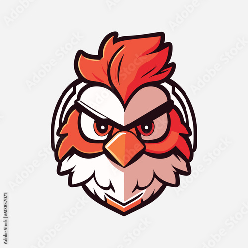 Rooster mascot sport logo design. Chicken rooster head mascot. Chicken head emblem design for eSports team. Vector illustration