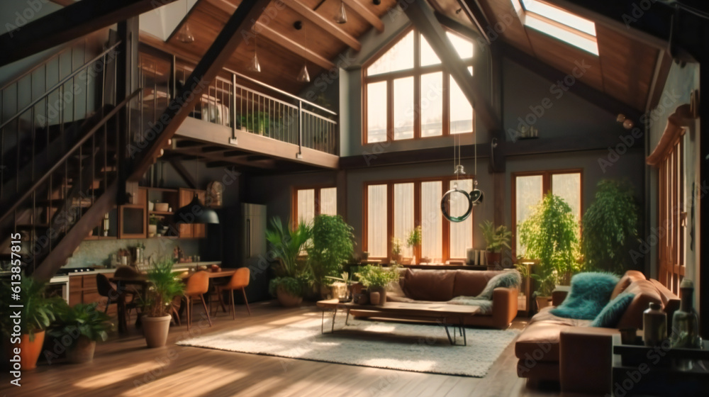 An structural indoor loft interior