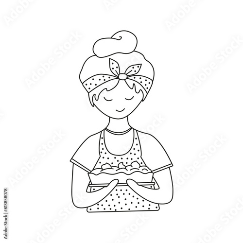 Vector illustration of girl confectioner in doodle style