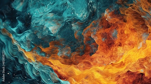 Orange and teal background, abstract texture with fiery concept idea - Generative ai