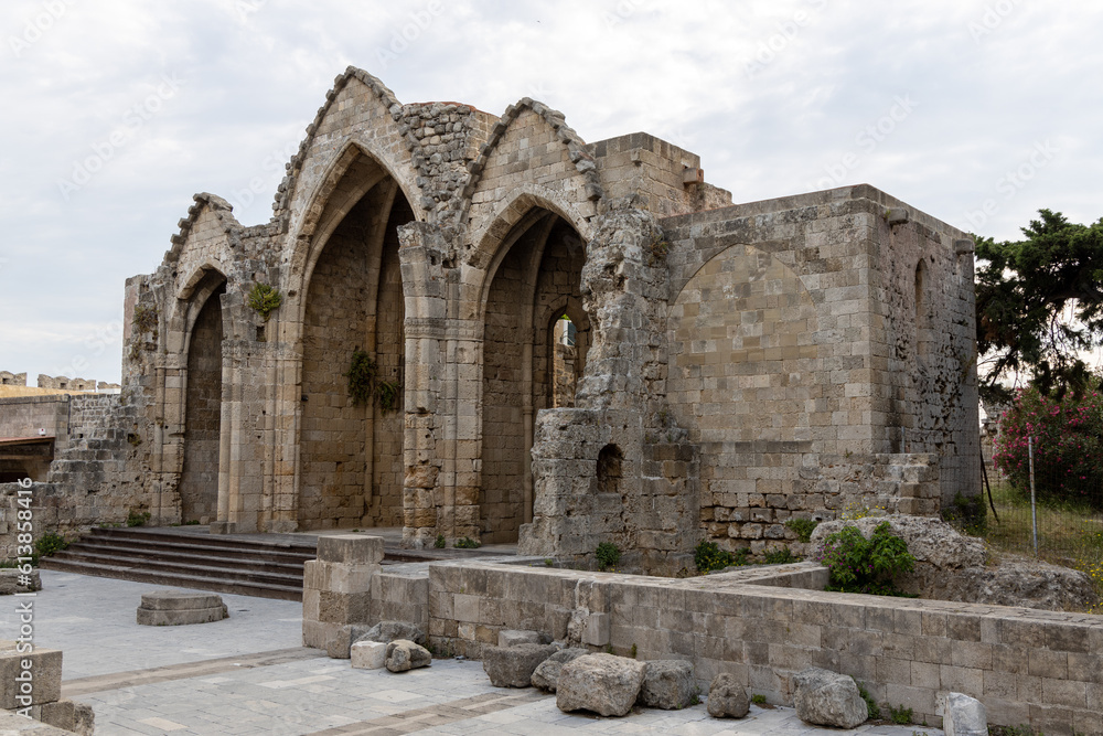 church ruin in old town in Rhodes, Greece