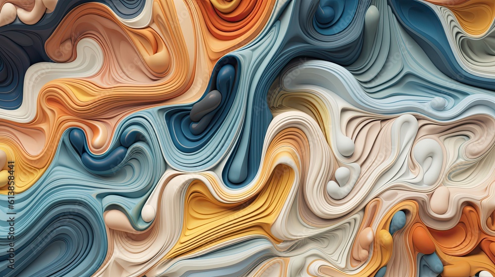 Abstract wavy liquid texture background, psychedelic and calming graphic, modern business backdrop with contrast colors, psychic liquify material, plastic - Generative ai Abstract wavy liquid texture background, psychedelic and calming graphic, modern business backdrop with contrast colors, psychic liquify material, plastic - Generative ai